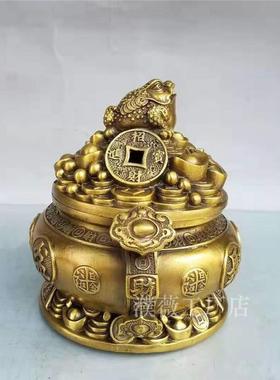 新款直销黄铜聚宝盆金蟾黄铜金蟾龙鱼聚宝盆摆件客厅办公工艺品摆