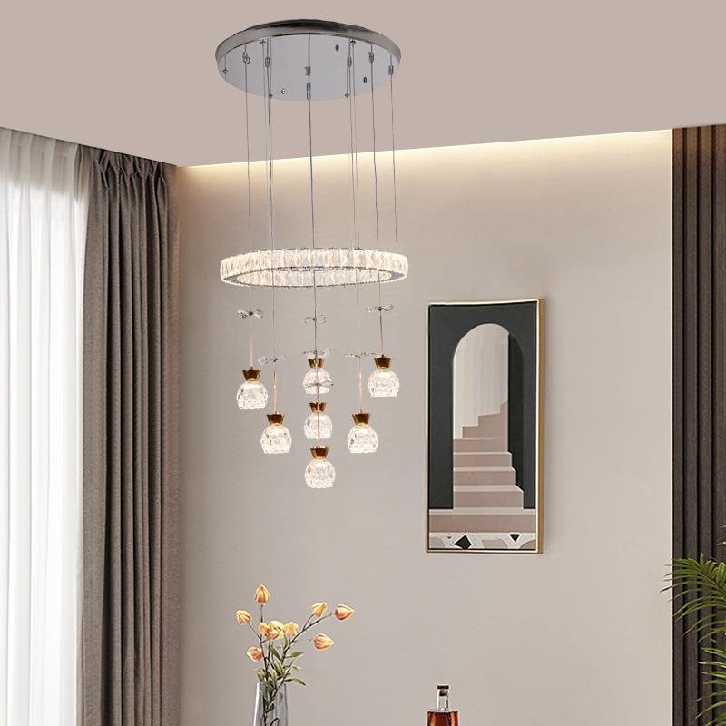 新款直销灯圆圈饭厅家用现代餐厅吊灯温馨水晶轻奢个性餐桌简约创