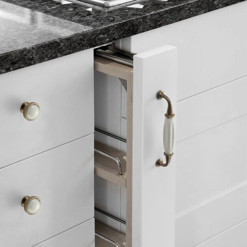 新款直销欧式陶瓷仿古拉手锌合金铝合金中式兰花裂纹拉手抽屉橱柜