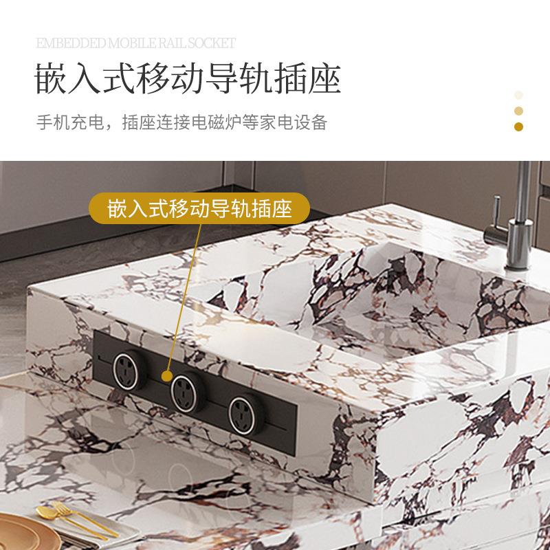 新款直销岩板岛台餐桌一体可伸缩倒台厨房客厅茶兩用导台帶水槽中