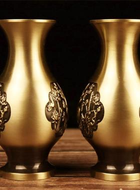 新款直销古韵斋 黄铜花瓶摆件福字对联花瓶吉祥如意花瓶黄铜荷花