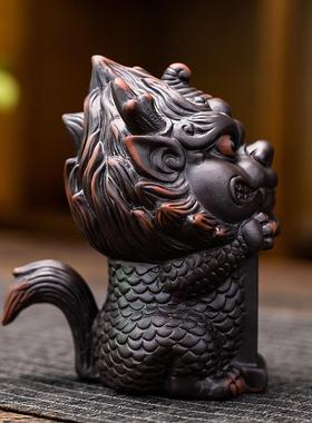 新款直销紫陶麒麟茶宠摆件精品茶桌茶台摆件鱼缸造景高档招财茶玩