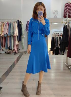 深圳南油原创品牌VE家克莱因蓝色连帽连衣裙包臀裙修身