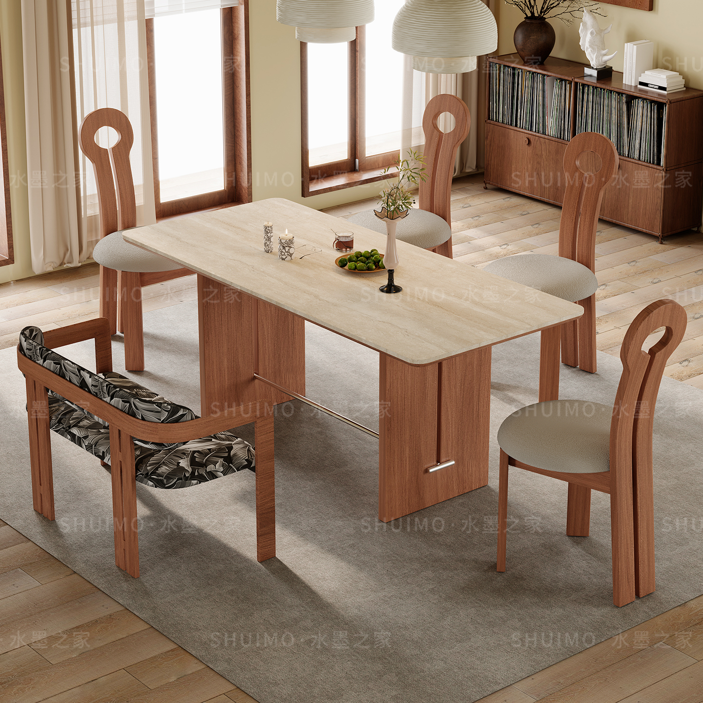 水墨之家德利丰岩板白蜡木餐桌