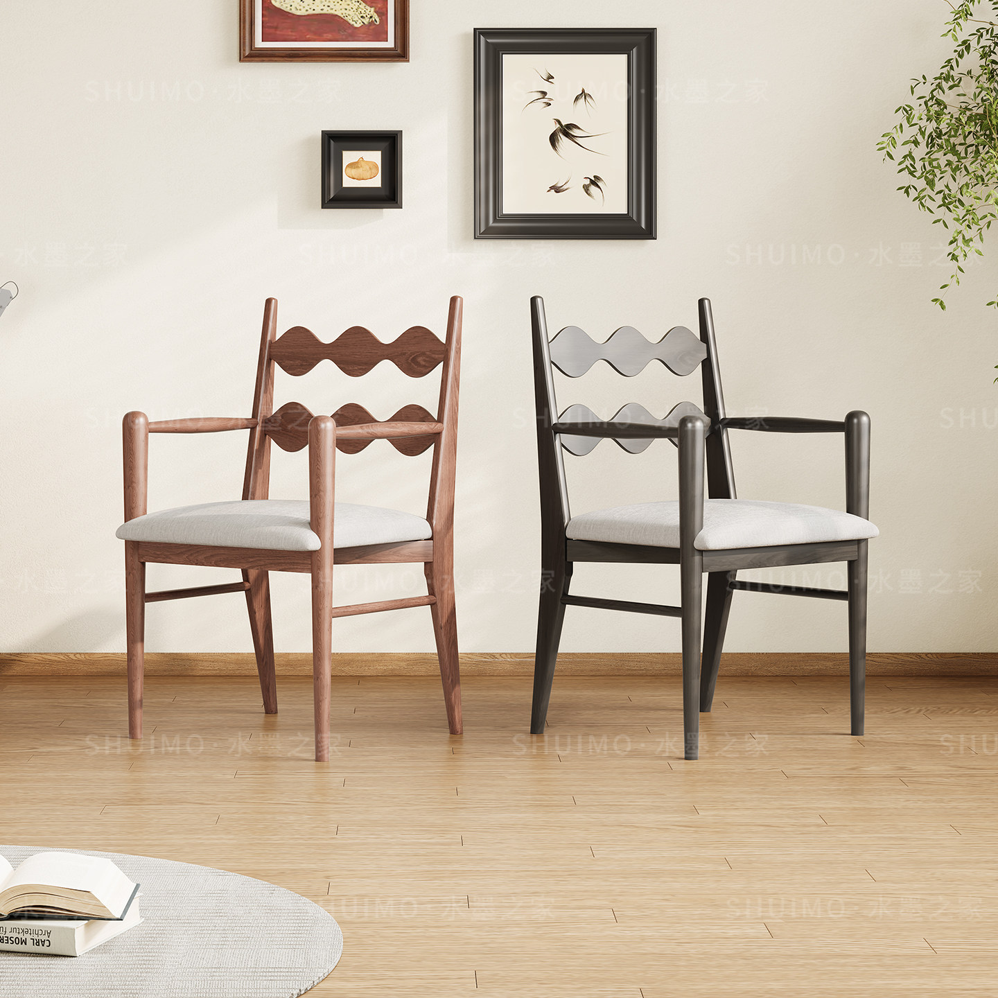 法式复中古风椅子家用全实木穆夏椅餐椅设计师椅子小户型高靠背椅