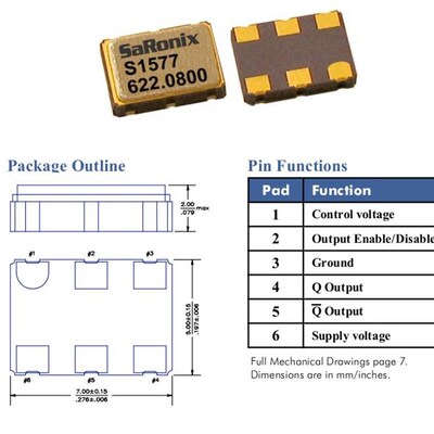 差分压控晶振 VCXO 5*7mm 5070 6p 6脚 622.08MHZ 622.0800M 高频