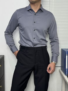 男士衬衫长袖西装男大尖领正装灰色衬衣商务休闲男衬衣抗皱