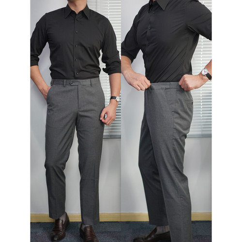 暗松紧腰男士商务西装裤