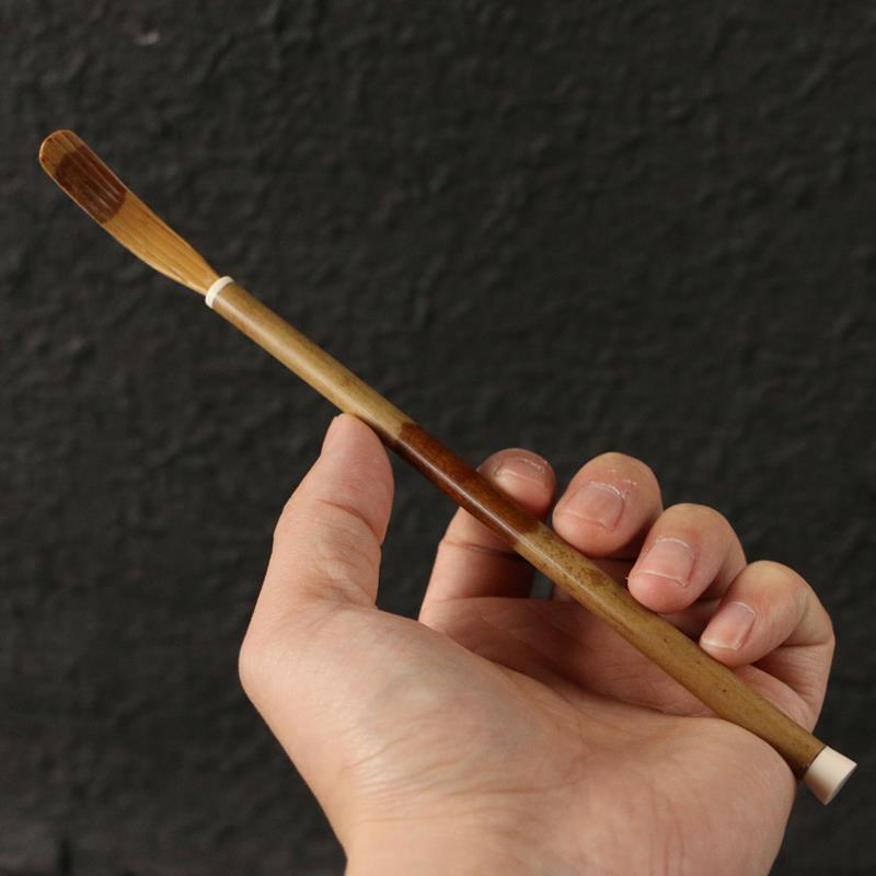 精品一物一拍纯手工制作天然福建红湘妃竹茶拨贴片工艺竹茶扒长款