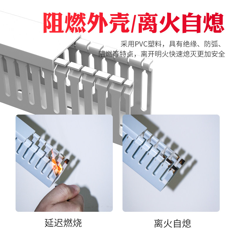 PVC阻燃配线槽开口灰白色绝缘配电箱电柜明装塑料工业行走线槽U型