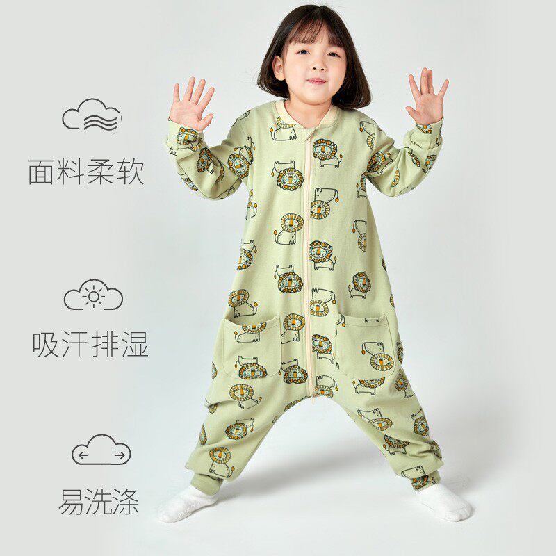 儿童连体睡衣女童防踢连体衣服纯棉秋冬款加厚款大童空调服长袖