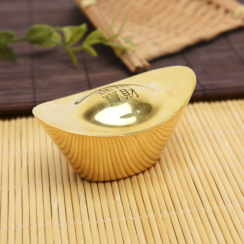 铜金元宝纯铜实心摆件招财元宝供奉家用家居客厅工艺品大小号