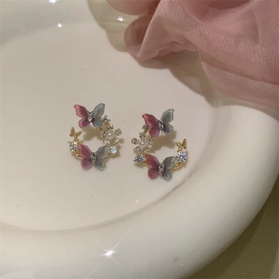 srrmhyn夏季温柔甜美蝴蝶花朵耳环女2023新款少女小众轻奢耳坠高