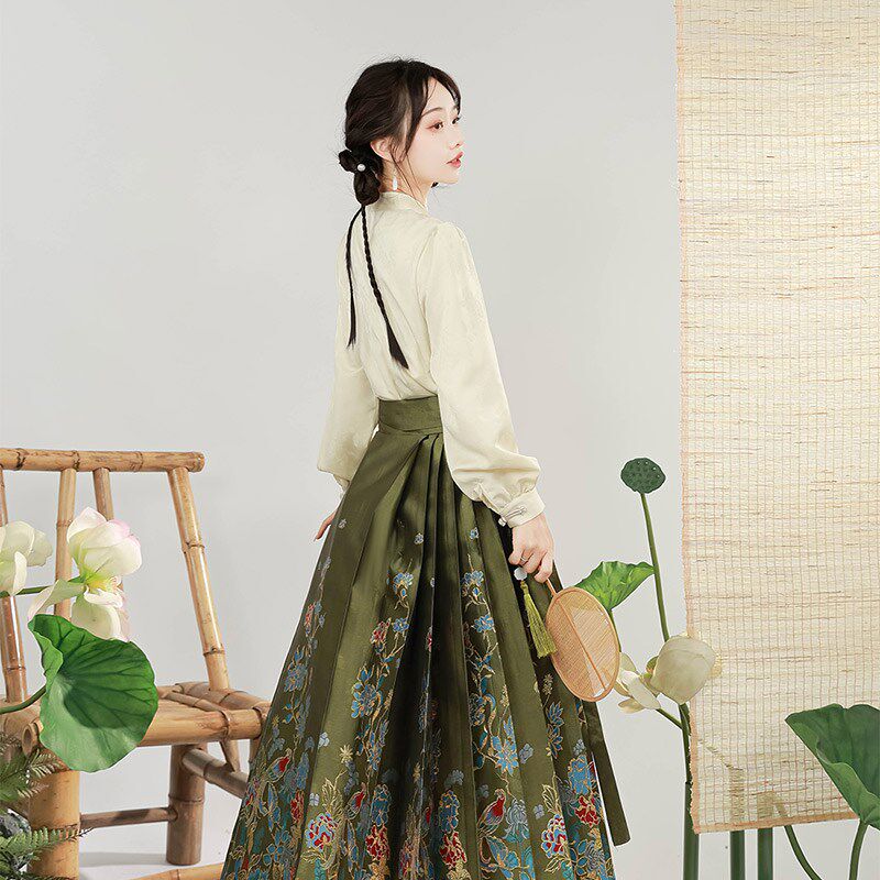 【莺啼花影】新中式轻国风绿色马面裙套装女高级感改良汉服春秋