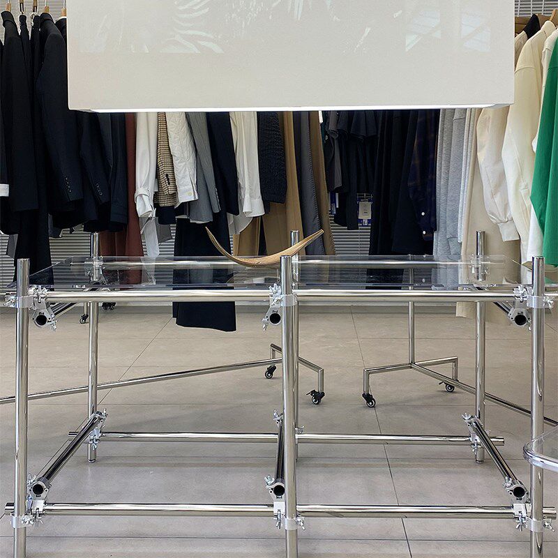 服装店流水台展示台落地式中岛陈列架不锈钢摆台买手店橱窗展示架