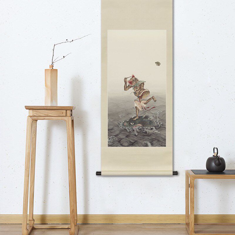 工笔神仙人物国画魁星点状元玄关书房新中式装饰画轴卷轴画框挂画