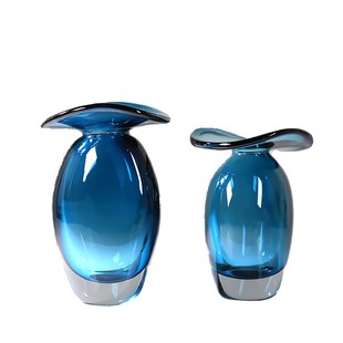 轻奢水母琉璃花瓶蓝色摆件水培客厅样板房客厅餐桌插花玻璃花器