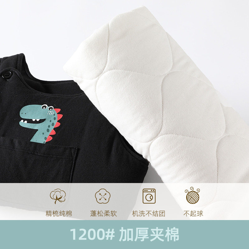 儿童背带裤宝宝夹棉裤子冬季男童保暖加棉恐龙长裤纯棉加厚秋冬款