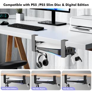 PS5游戏机桌下收纳支架PS VR2手柄/耳机挂架PS5游戏手柄收纳架