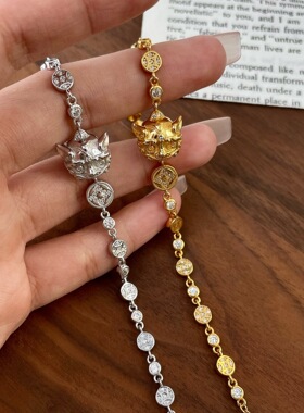 S925纯银沙金镶钻招财貔貅手链女款轻奢高级感百搭手饰送女友