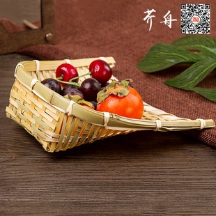 点心创意餐具 竹编筐小簸箕筲箕撮箕托盘手工迷你藤编水果篮子日式