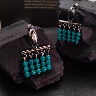 原创天然天河石耳钉中式国风流苏耳饰高级感复古个性百搭通勤耳饰