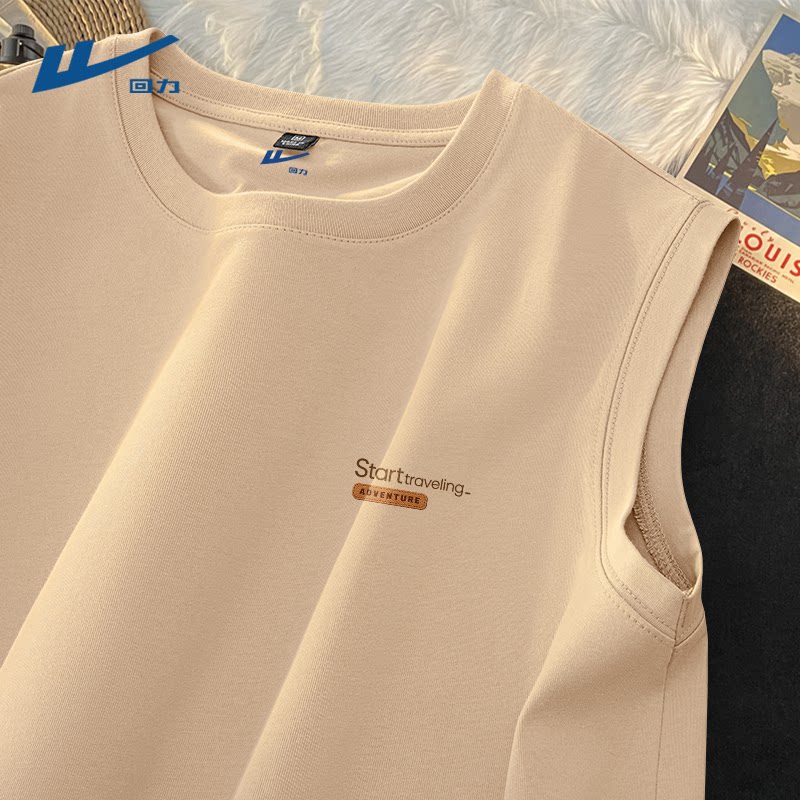 回力背心男款夏季2026新款潮流休闲坎肩男生纯棉无袖t恤卡其色男D