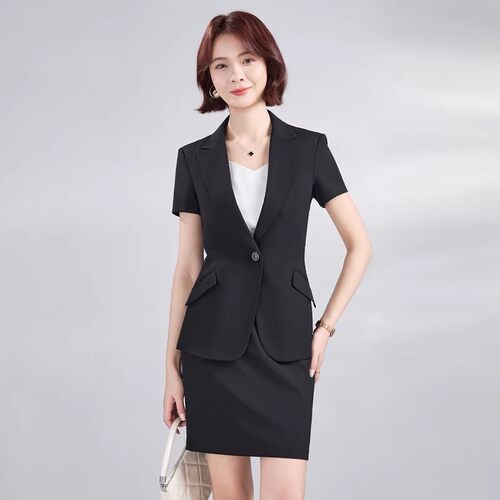 短袖黑色西装套装女2026夏季大学生面试工作服餐饮店酒店经理工装