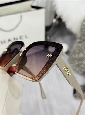 认准抖音ML-7703清抗UV方形镶闪光粉镜框太阳眼镜