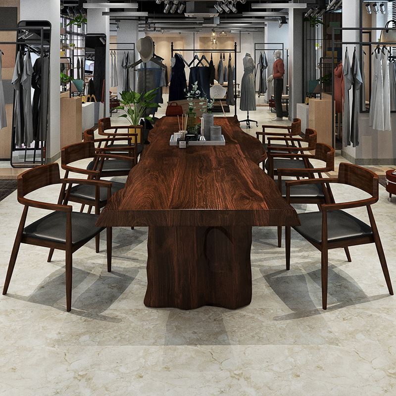 整板实木茶台自然边原木大板泡茶桌 办公室会议长桌长条桌椅子