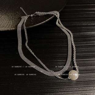 钛钢项链女新款潮网红时尚气质珍珠吊坠双层叠加设计感锁骨链颈圈