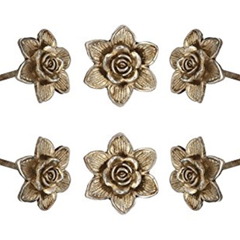 Set of 6 Chrome Flower Knobs Kitchen Cabinet Cupboa