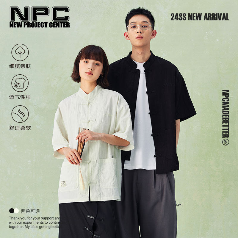 NPC新中式盘扣刺绣短袖衬衫男中国风慵懒宽松官方正品假一赔十图片