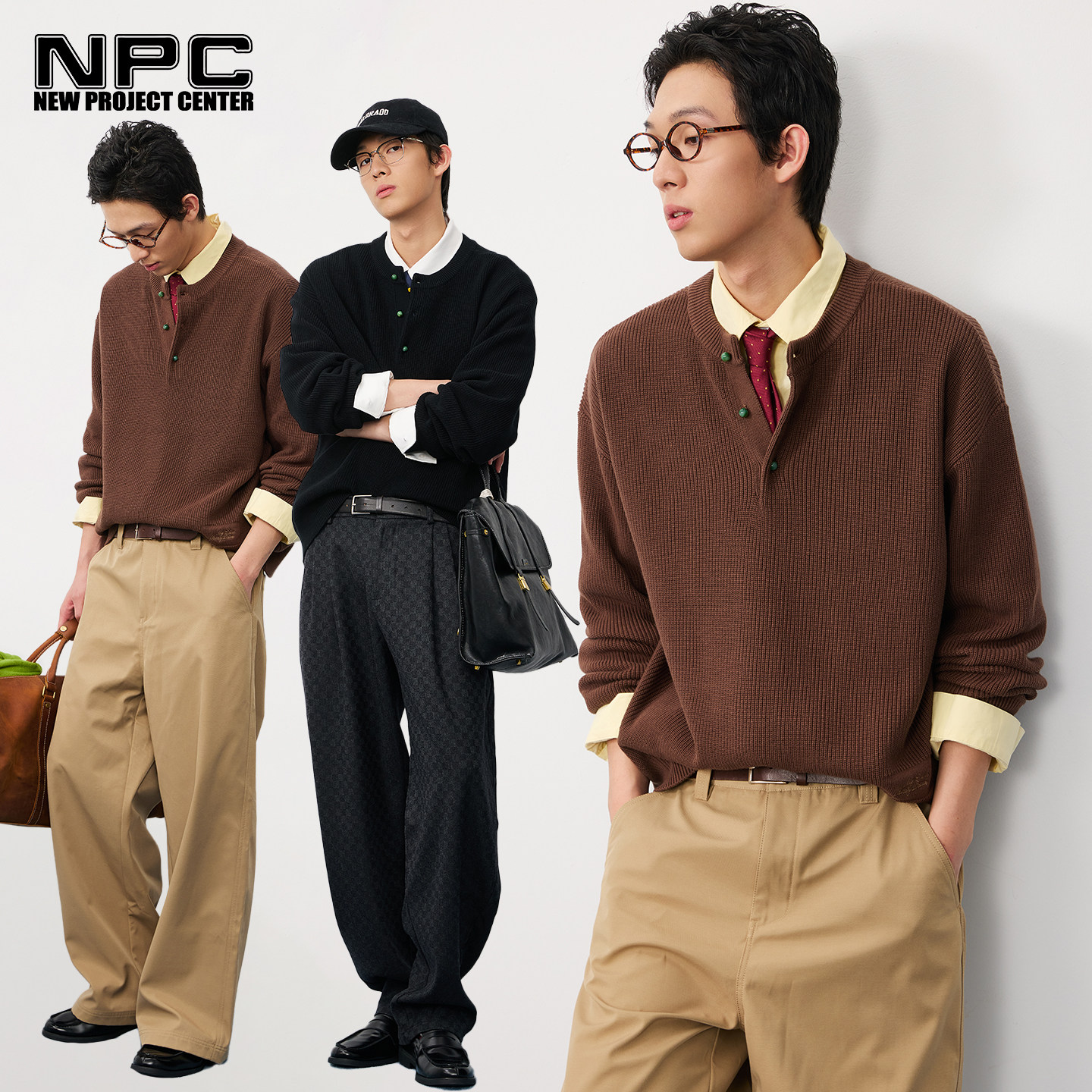 NPC2025秋季新品套头纯色毛衫男士白搭黑色衣潮官方正品假一赔十