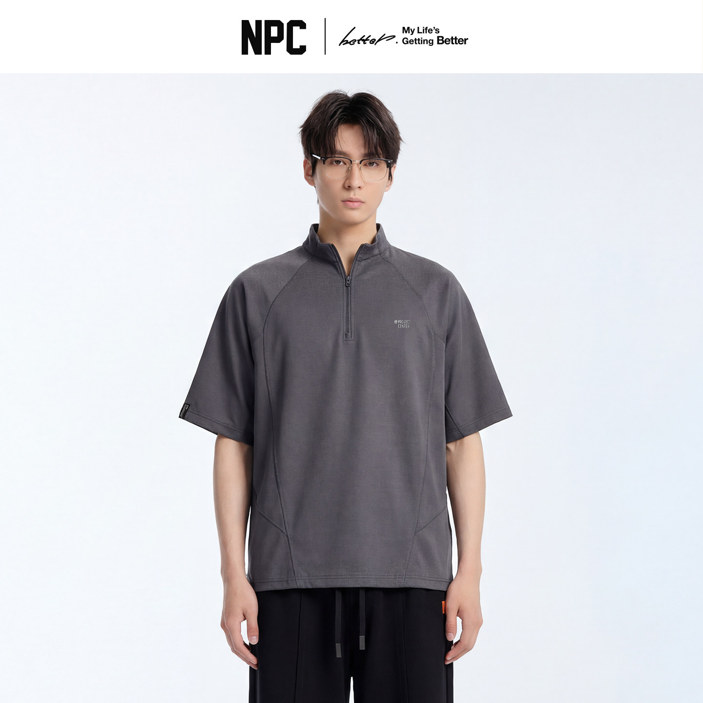 NPC潮牌网格凉感轻薄立领短袖T恤男透气夏季新款官方正品假一赔十