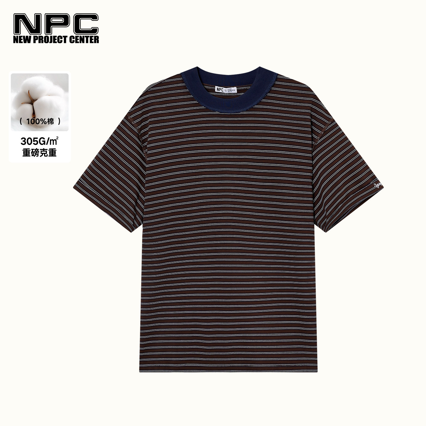 NPC潮牌撞色条纹短袖T恤男100%棉复古美式宽松官方正品假一赔十