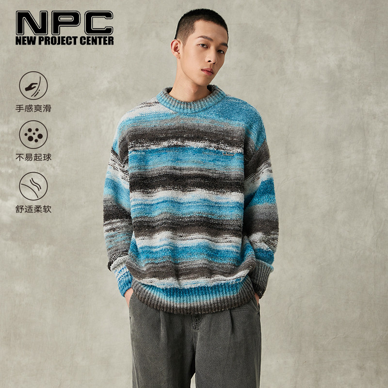 NPC潮牌圆领针织保暖撞色长袖百搭情侣套头毛衣官方正品假一赔十