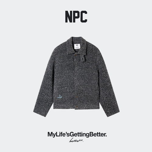 NPC潮牌青花鹤福小香风粗花呢男休闲夹克口袋官方正品假一赔十