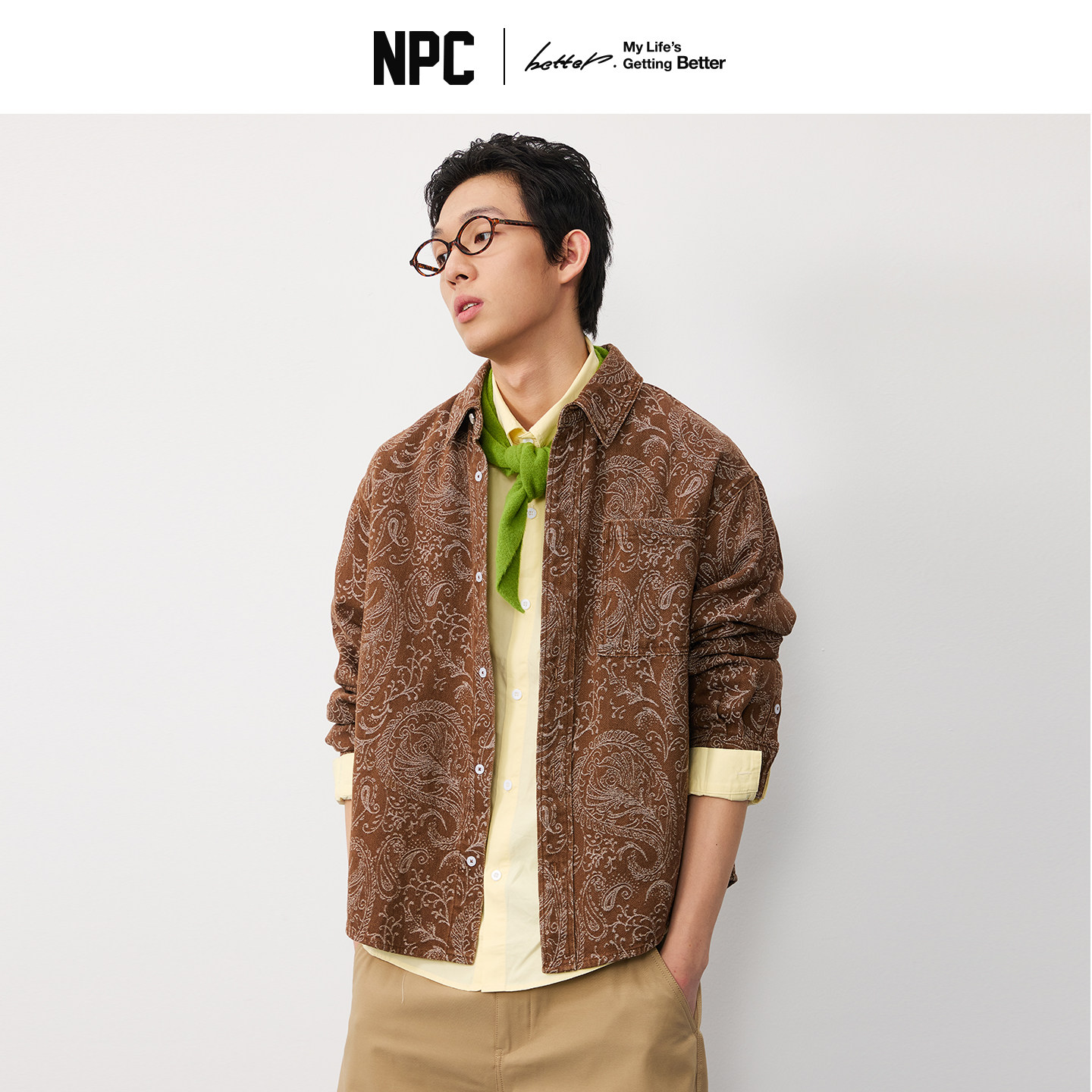 NPC潮牌日式复古腰果花长袖衬衫男初秋穿搭休闲宽松正品假一赔十图片