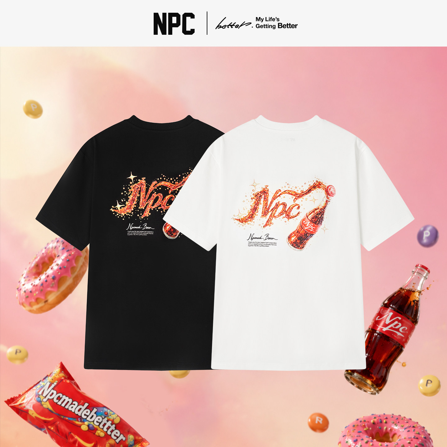 NPC潮牌创意可乐印花短袖T恤男女夏遮热宽松百搭官方正品假一赔十