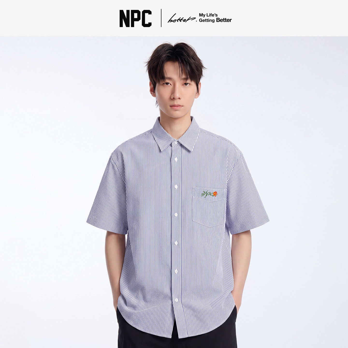 NPC潮牌夏季新款宽松简约休闲百搭刺绣短袖衬衫官方正品假一赔十图片