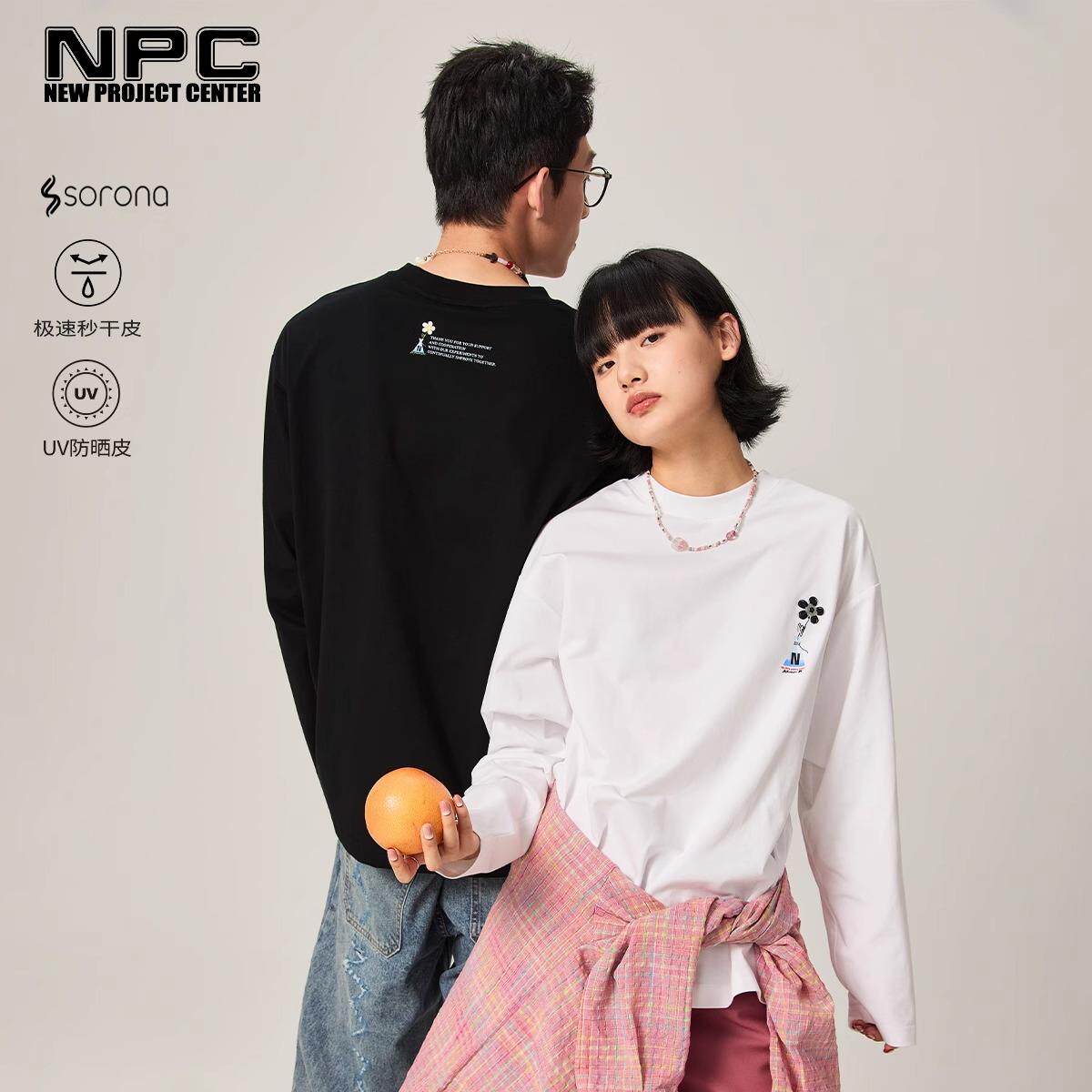 NPC潮牌休闲立体滴胶花朵重磅索罗娜长袖T恤男女官方正品假一赔十