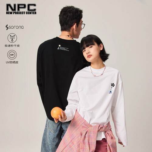 NPC潮牌休闲立体滴胶花朵重磅索罗娜长袖T恤男女官方正品假一赔十
