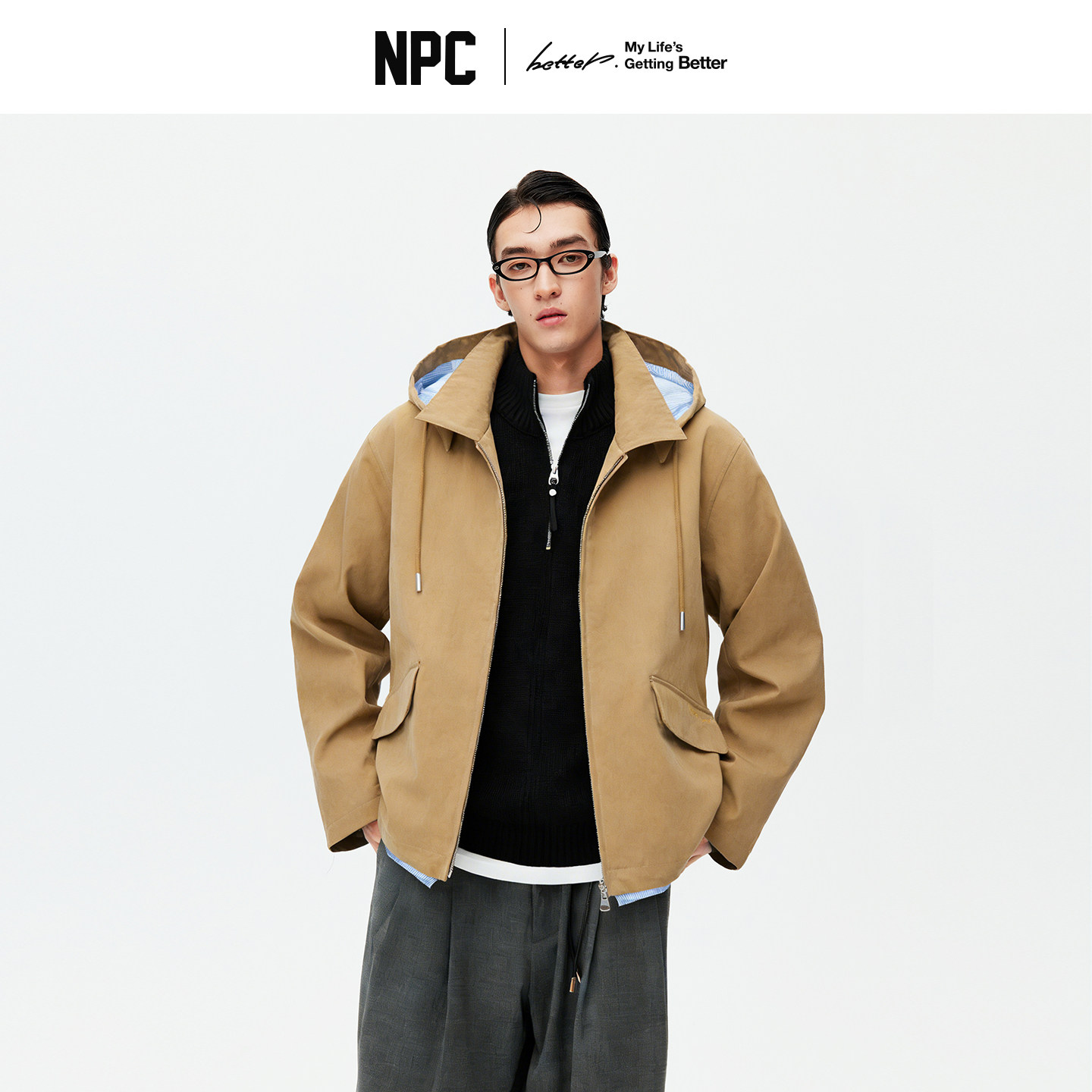 NPC潮牌棉混纺休闲连帽夹克帽子摆帽里条纹撞色官方正品假一赔十