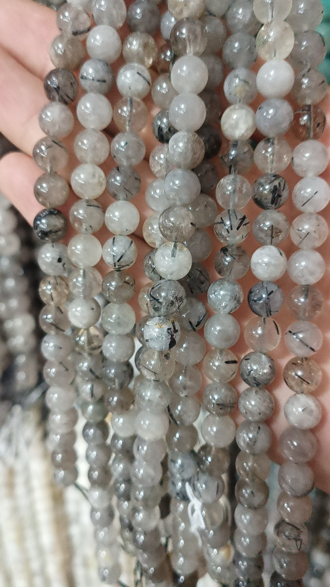 天然5A黑发晶6-10mm圆珠半成品手串diy散珠手链项链串珠饰品配件