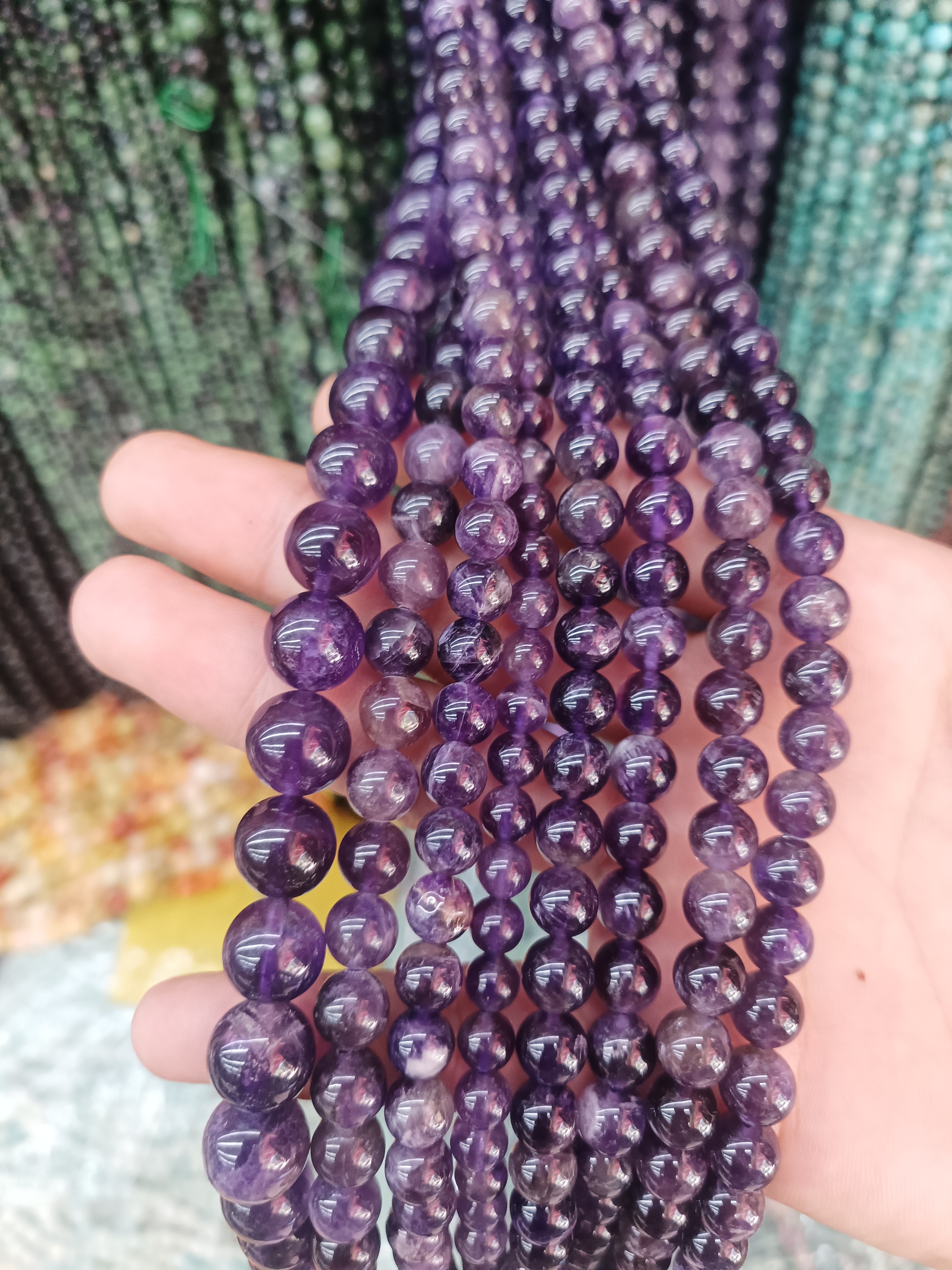 6-10mm天然紫水晶手串散珠半成品DIY手链项链配珠串珠配件