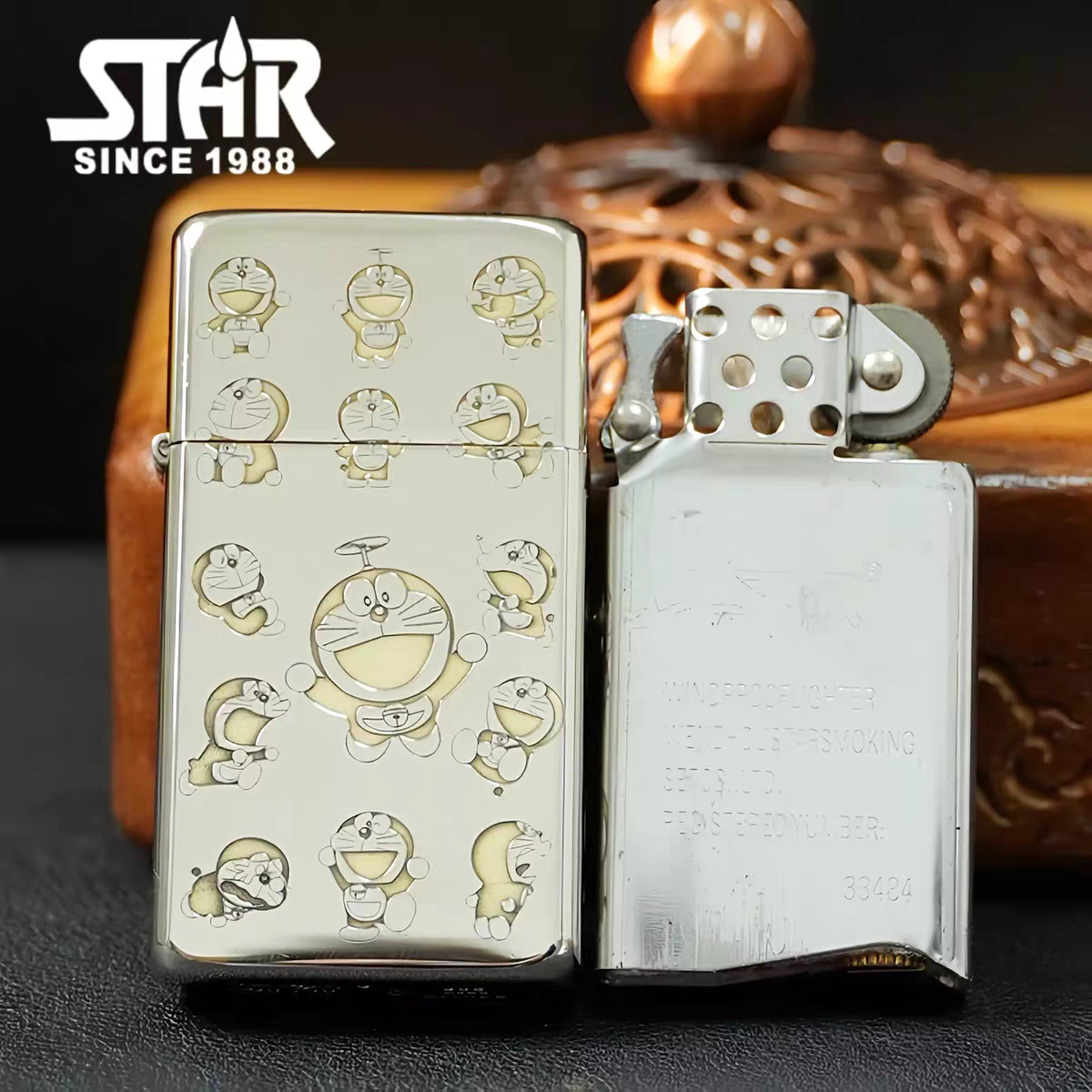 STAR恒星909白镍精雕哆啦A梦煤油打火机白镍煤油机送男友