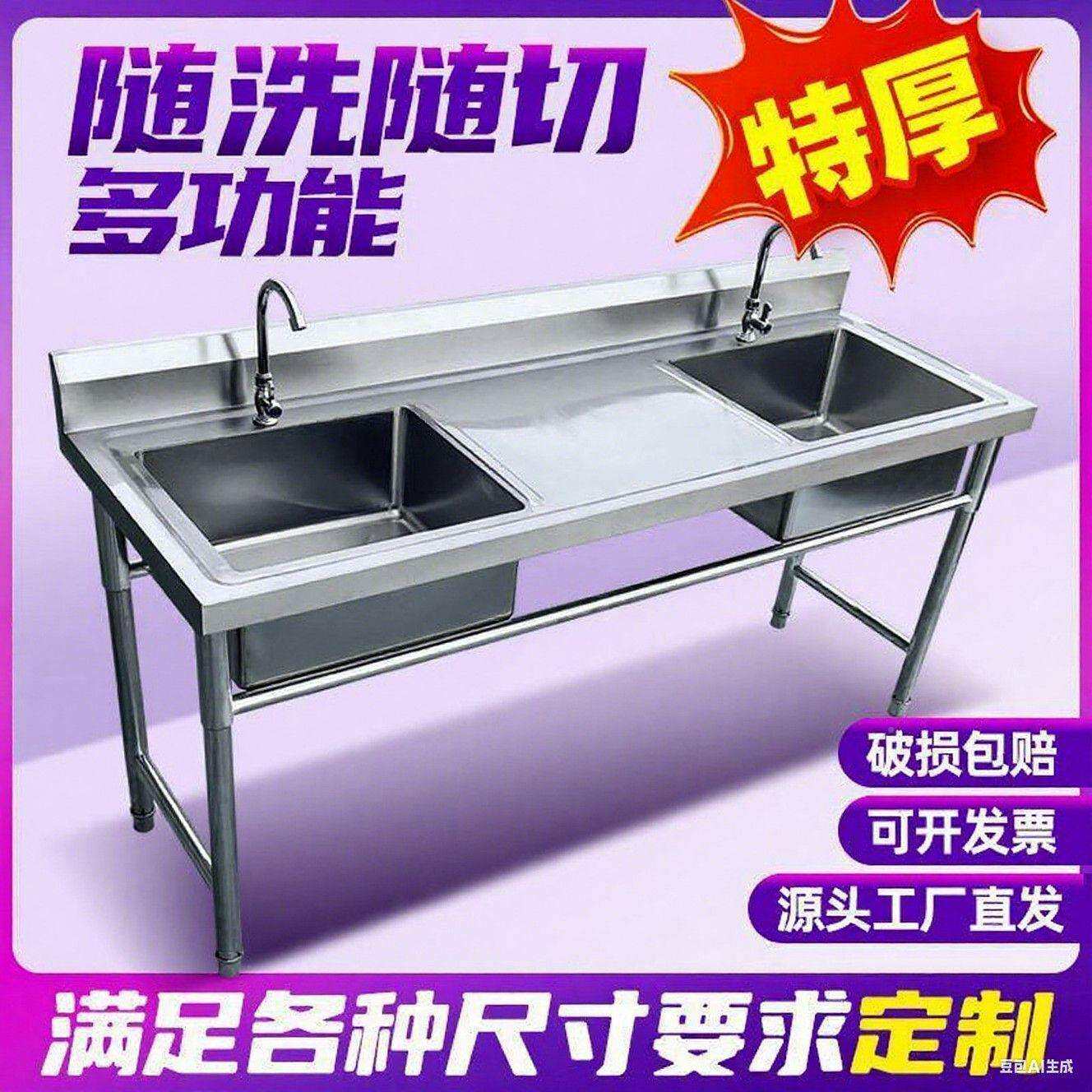 锈水槽带支PPY架水池洗菜洗手碗商用酒店单槽钢双洗槽三不槽水池