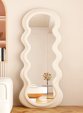 绒布波浪镜子落YLY地全身镜靠衣墙用服装店衣家网红不规则试异形