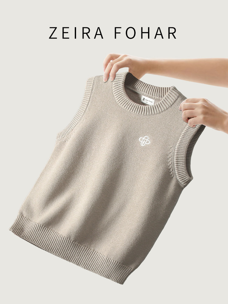 儿童纯棉一体绒加厚背心男童无袖毛衣线孩秋冬款坎肩保暖针织马甲